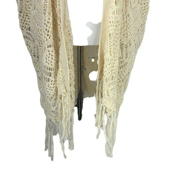 Wet Seal Woman's White Crochet Ivory Color Fringe Cardigan Duster Size 3X - Picture 5 of 6